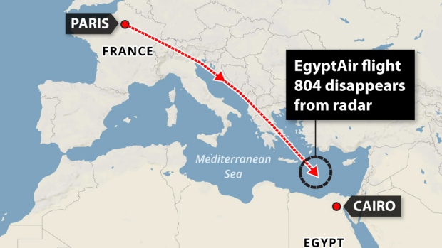 L'ultimo viaggio dell'Egyptair 804, sintetizzato in una cartina