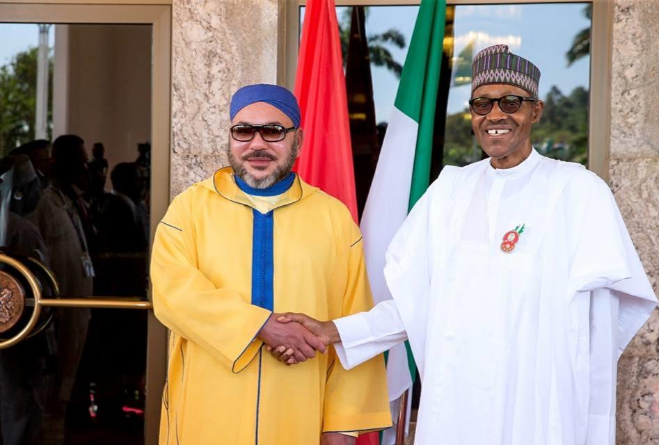 Re Mohammed VI del Marocco e Muhammadu Buhari Presidente della Nigeria 