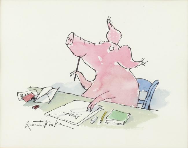 Original Ink and Watercolour: The Pig by BLAKE, Quentin - Jonkers Rare Books